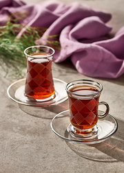 Çay Takımı Kulplu 12 Parça Karo Platin - Thumbnail
